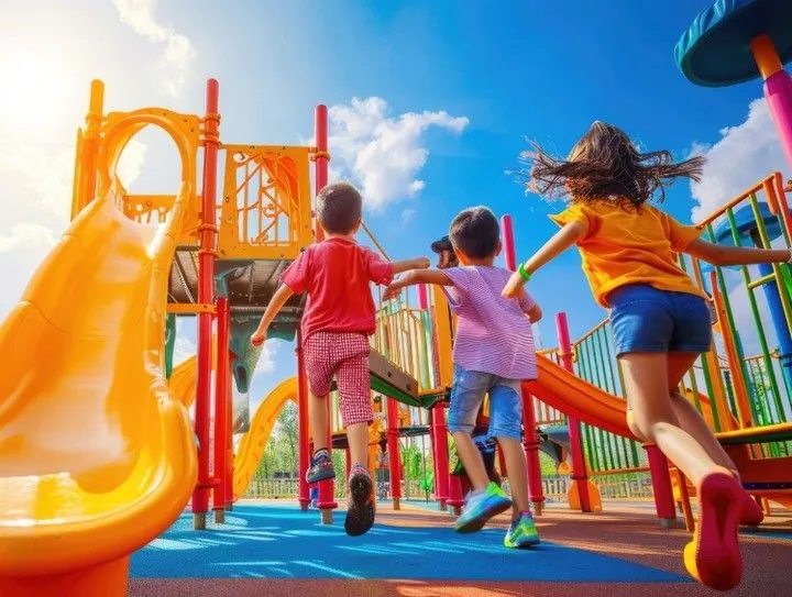 Children playing in a colourful play area