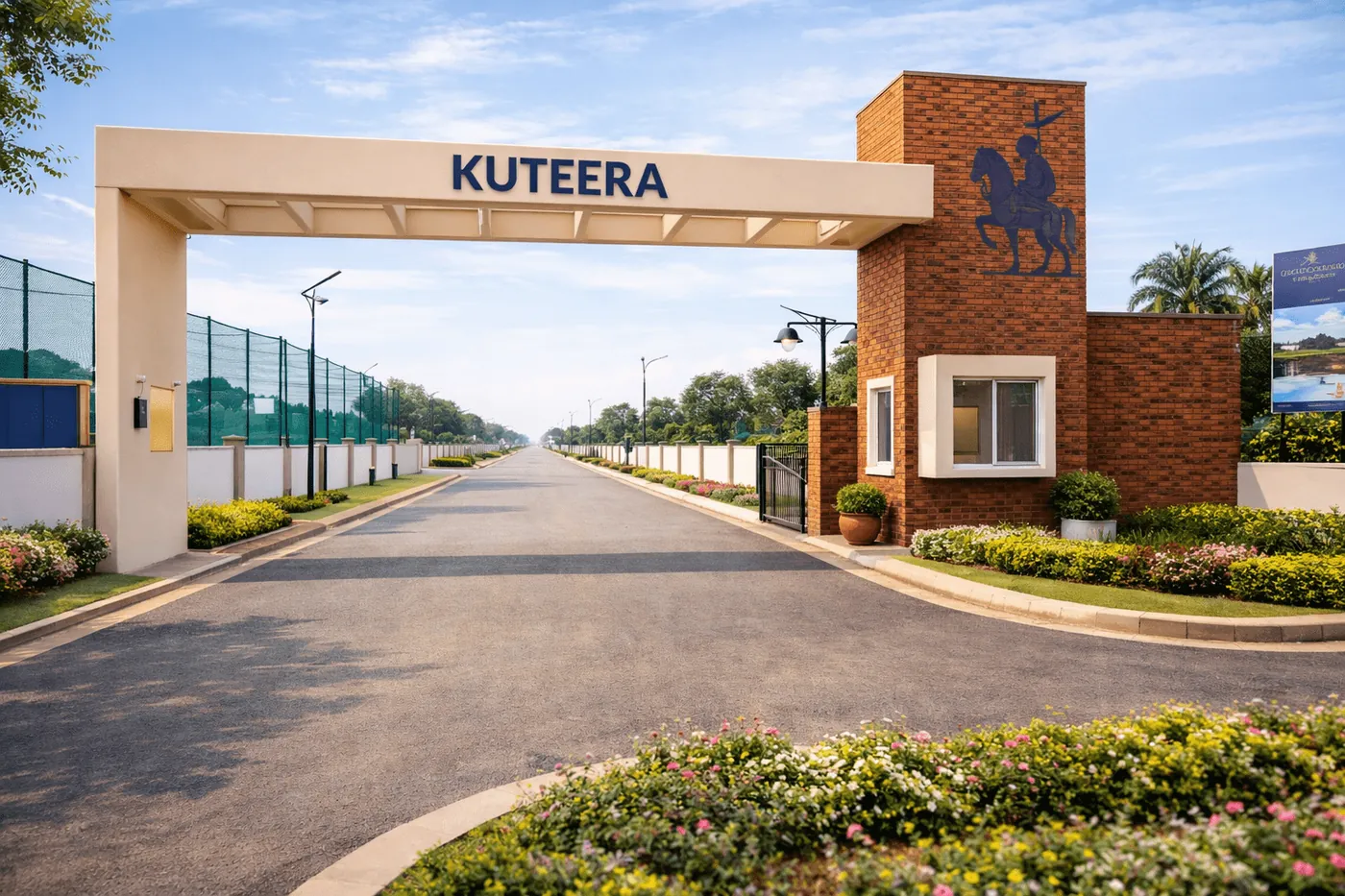 Kuteera entrance arch and main road
