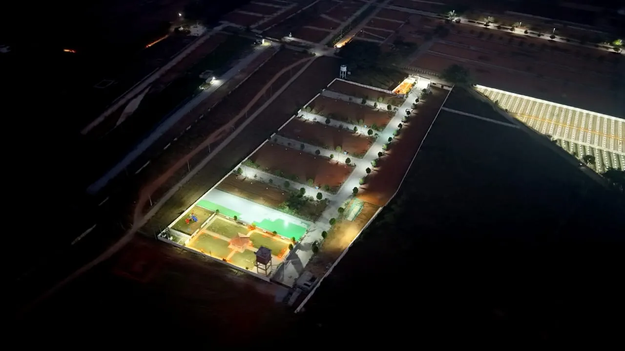 Night aerial view of the layout lighting
