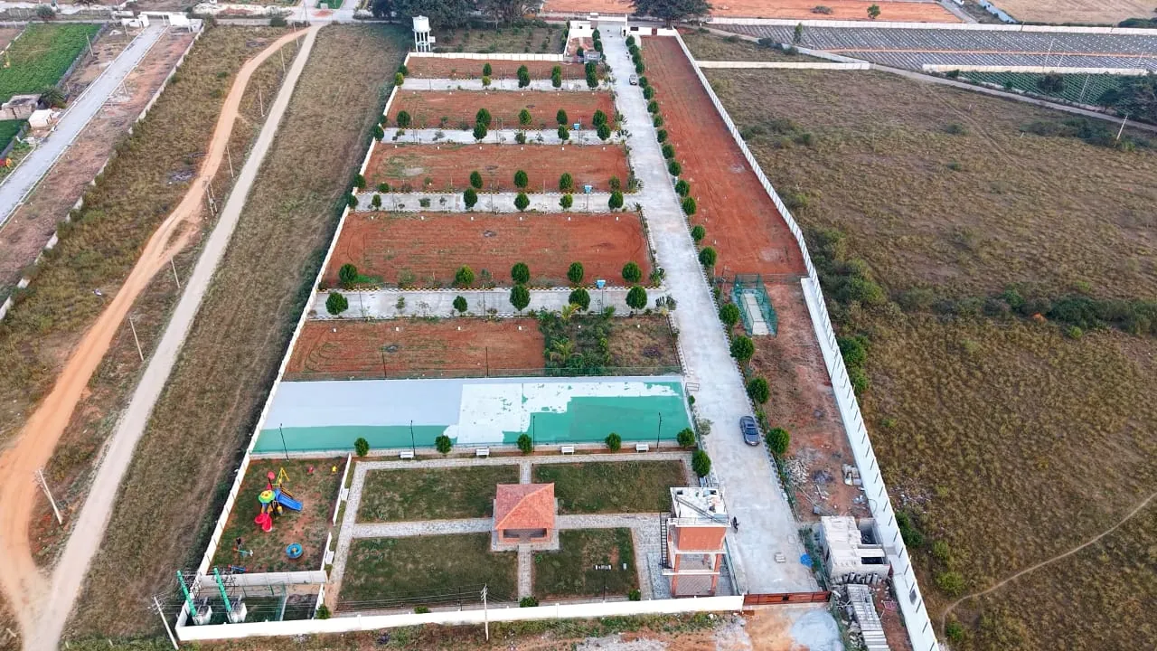 Aerial view of the central park and plots