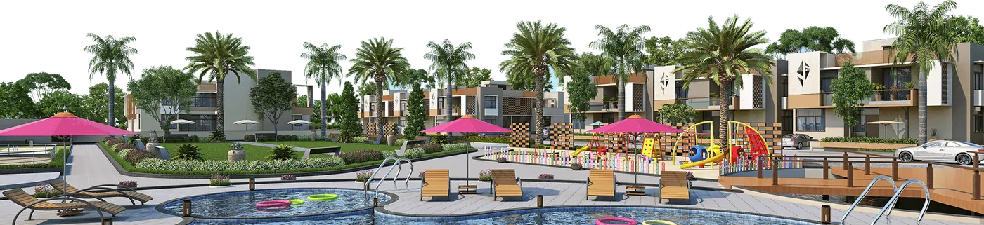 Varahee Panchajanyaa resort-style pool and clubhouse